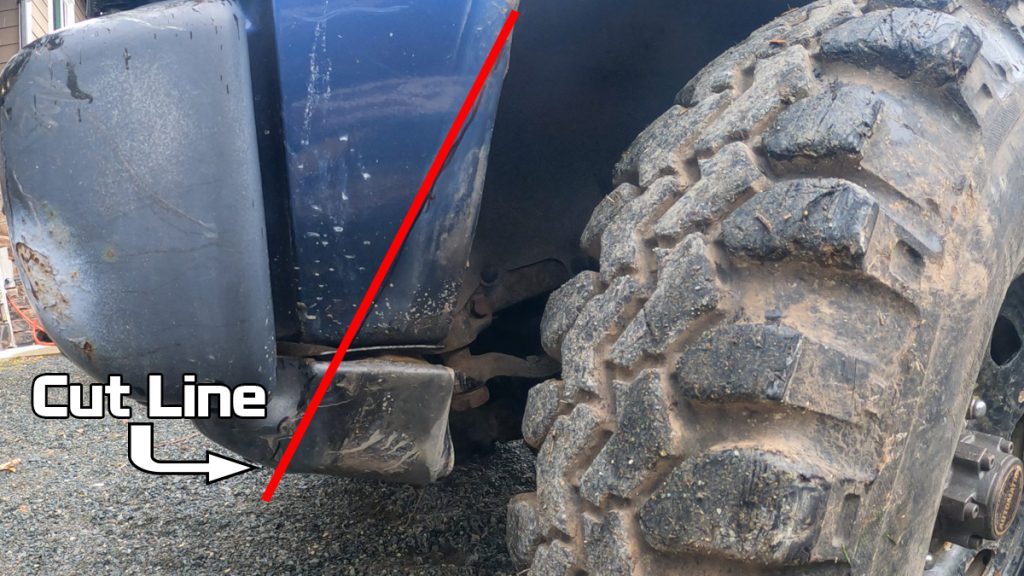 Front fender cut line for fitting 34-inch tires on a WD21 Nissan Pathfinder